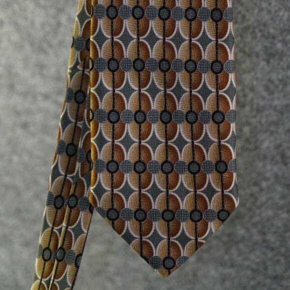 Today’s Man Tie Brown Gray Circle Pattern Made in Italy Silk Blend Menswear - Picture 1 of 3